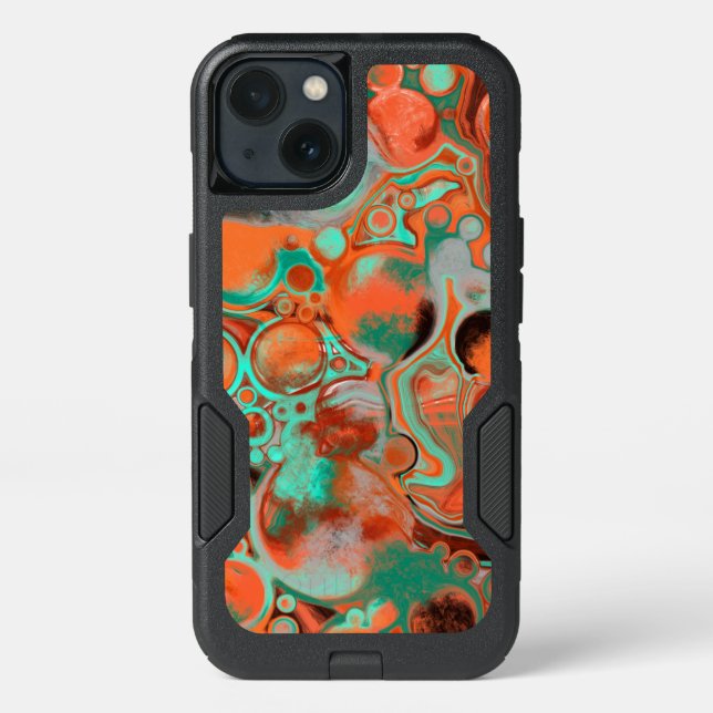 Brown, Teal, Orange Marble Fluid Art  Otterbox iPhone Case (Back)