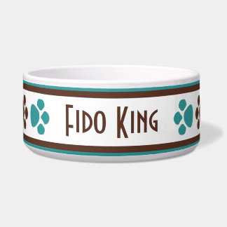 Brown & Teal Paw Prints Personalized Dog Bowl