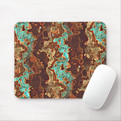 Brown Teal Turquoise Green Geode Marble Art Mouse Pad