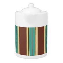 Brown Teapot w/ Turquoise, Beige and Black Design