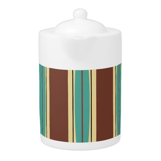 Brown Teapot w/ Turquoise, Beige and Black Design (Front)