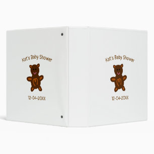 Brown teddy bear baby shower add name date elegant 3 ring binder