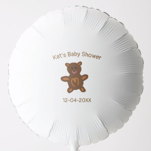 Brown teddy bear baby shower add name date elegant balloon