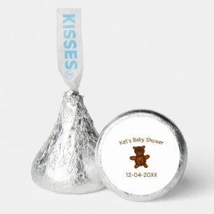 Brown teddy bear baby shower add name date elegant hershey®'s kisses®