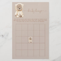 Brown Teddy Bear Baby Shower Bingo Game Flyer