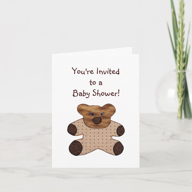 Brown Teddy Bear Baby Shower Invitation Card (Front)