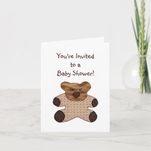 Brown Teddy Bear Baby Shower Invitation Card