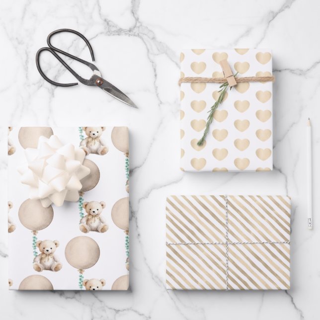Brown Teddy Bear Baby Shower Wrapping Sheets (Front)