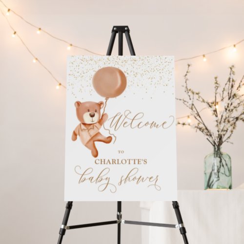 Brown Teddy Bear Balloon Baby Shower Welcome Sign