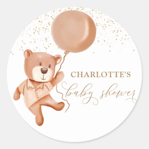 Brown Teddy Bear Balloon Baby Shower Welcome Sign Classic Round Sticker