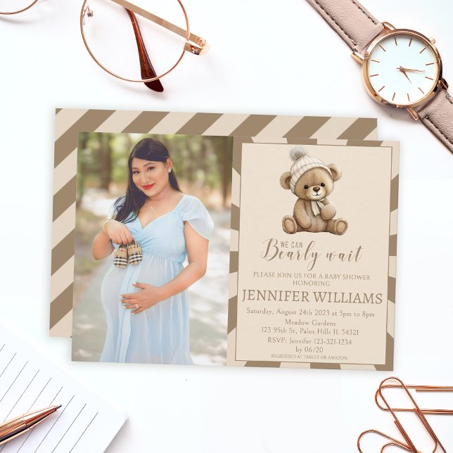 Brown teddy bear boy baby shower photo invitation  (Creator Uploaded)