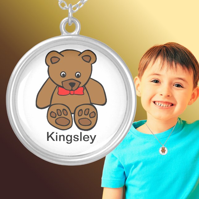 Brown Teddy Bear Cartoon Add Name Silver Plated Necklace (Brown Teddy Bear Cartoon Add Name Silver Plated Necklace)