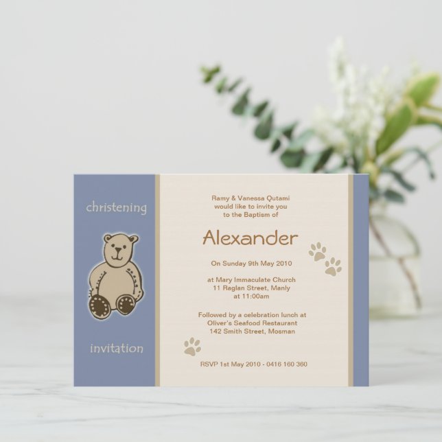 Brown Teddy Bear Christening Invitations Zazzle