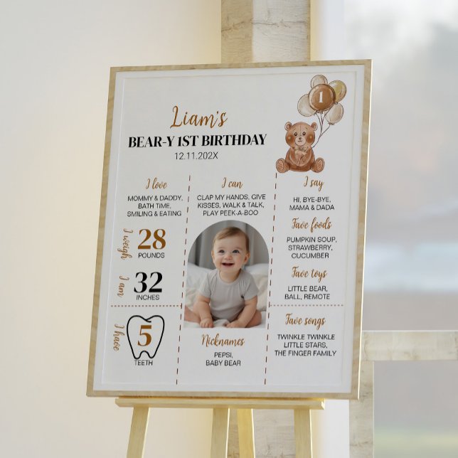 Brown Teddy Bear First Birthday Milestone Sign (Creator Uploaded)