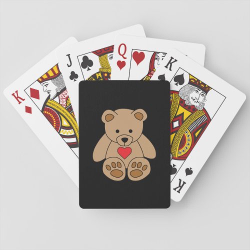 Brown Teddy Bear Heart Valentines Day I Love You Playing Cards