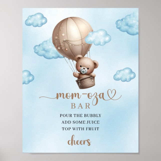Brown teddy bear hot air balloon Mom-osa bar sign (Front)