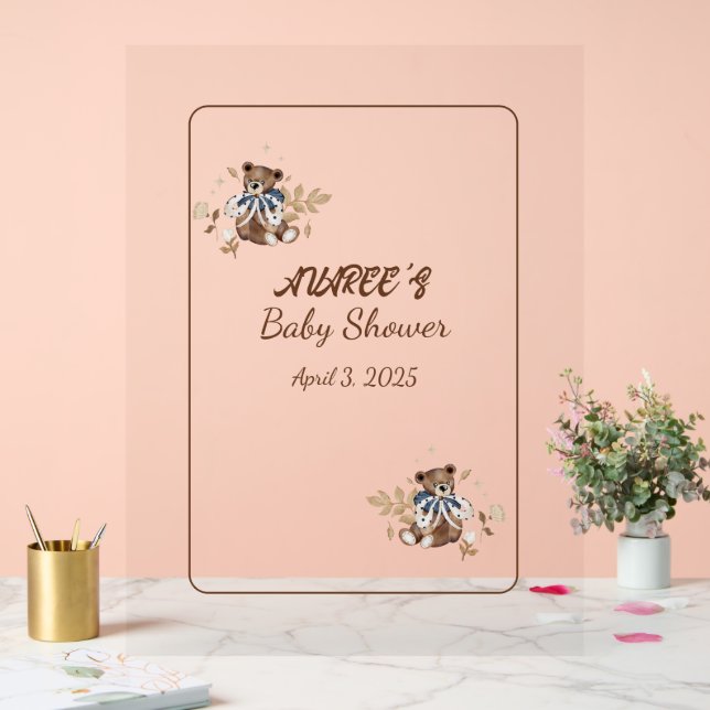 Brown Teddy Bear It's A Boy! Shower Napkins Acrylic Sign (Wedding)