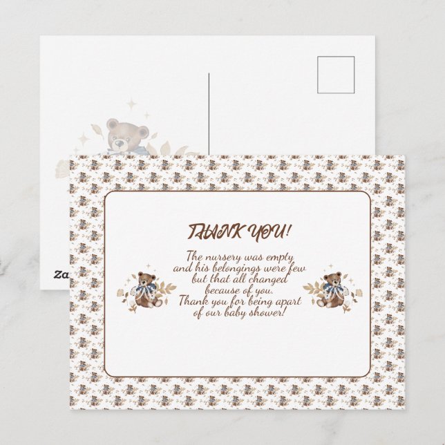 Brown Teddy Bear It's A Boy! Thank You Postcard (Front/Back)
