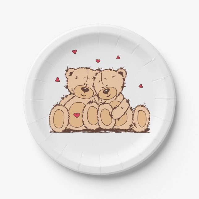 Brown Teddy Bear Love Wedding Bridal Shower Paper Plates (Front)