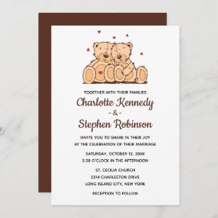 Brown Teddy Bear Love Wedding Cartoon Bears Invitation