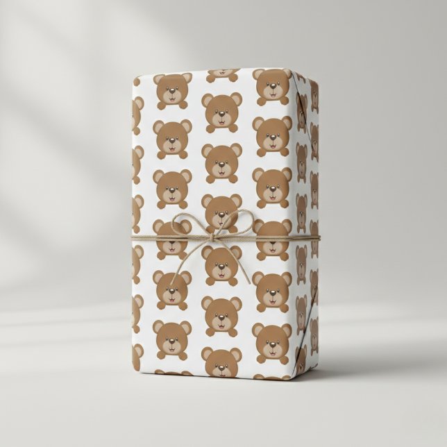 Brown Teddy Bear Pattern Gift Wrap (The cutest way to wrap a gift.)