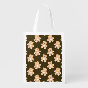 Brown Teddy Bear Pattern Grocery Bag