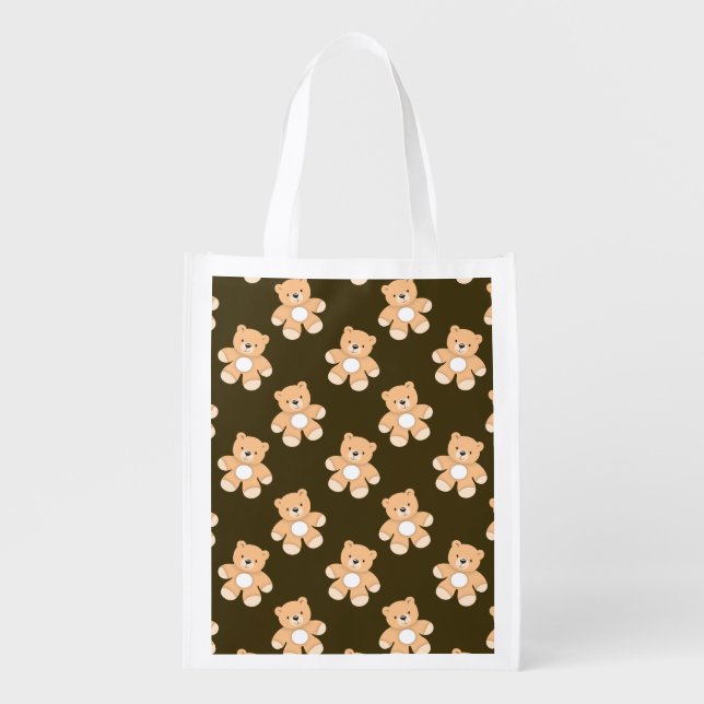 Brown Teddy Bear Pattern Grocery Bag (Front)