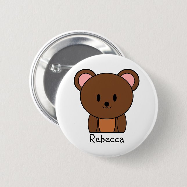 Brown Teddy Bear Personalized Button (Front & Back)