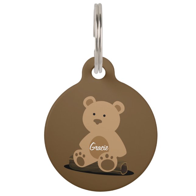 Brown Teddy Bear Personalized Pet ID Tag (Front)