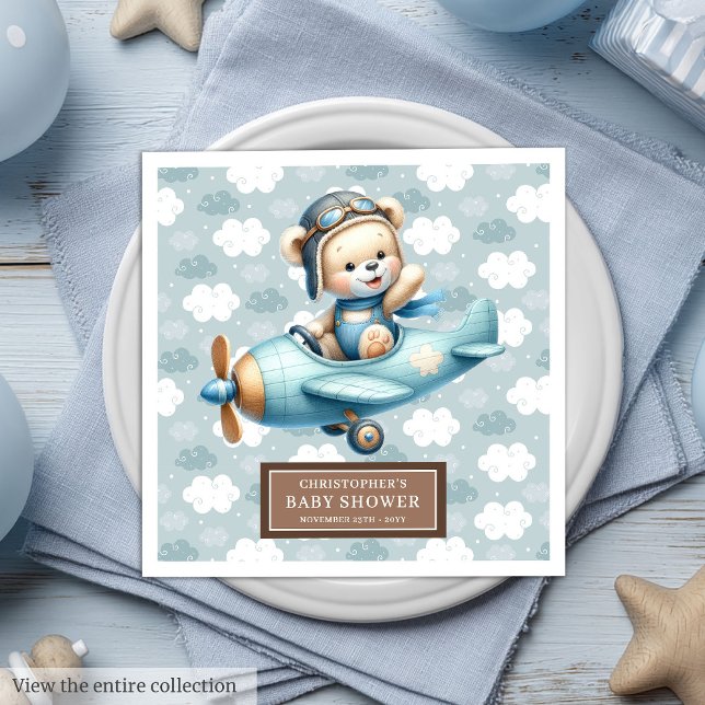 Brown Teddy Bear Pilot Baby Shower Napkins for Boy (Brown Teddy Bear Pilot Baby Shower Napkins for Boys)