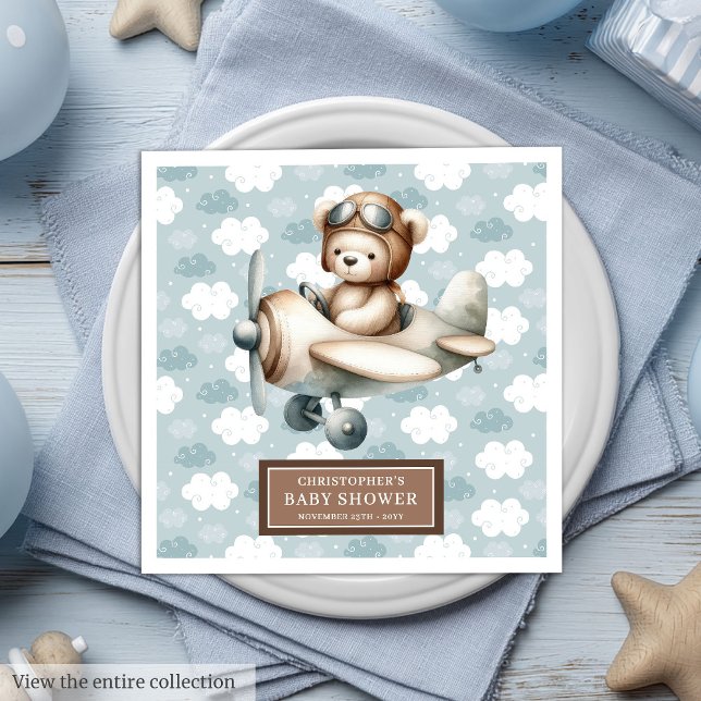 Brown Teddy Bear Pilot Napkins Personalized Boys (Brown Teddy Bear Pilot Napkins Personalized Boys)