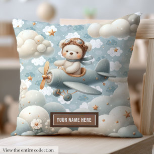 Brown Teddy Bear Pilot Pillow Baby Shower Personal