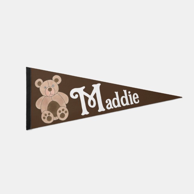 Brown Teddy Bear Plush Stuffed Animal Personalized Pennant Flag (Front)