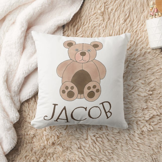 Brown Teddy Bear Plush Stuffed Animal Personalized Throw Pillow (Blanket)
