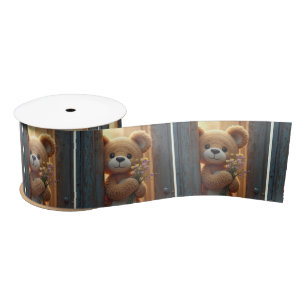 Brown Teddy Bear With a Wildflower Bouquet Satin Ribbon