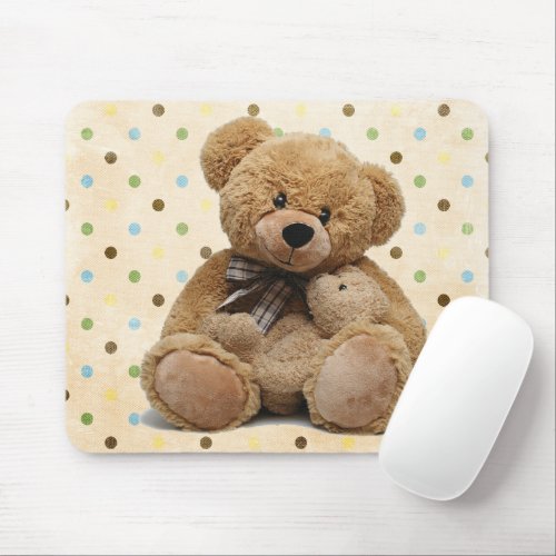 Brown Teddy Bears On Polka Dots Mouse Pad