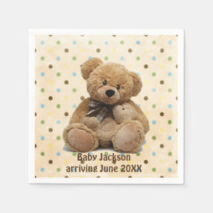 Brown Teddy Bears On Polka Dots Napkins