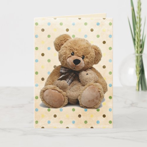 Brown Teddy Bears On Polka Dots New Baby  Card