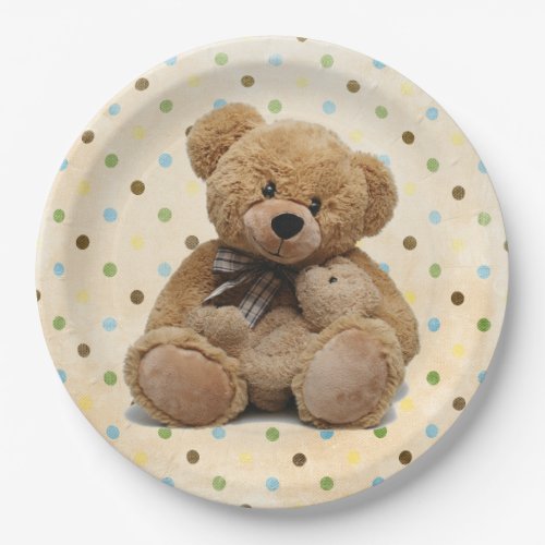 Brown Teddy Bears On Polka Dots Paper Plates