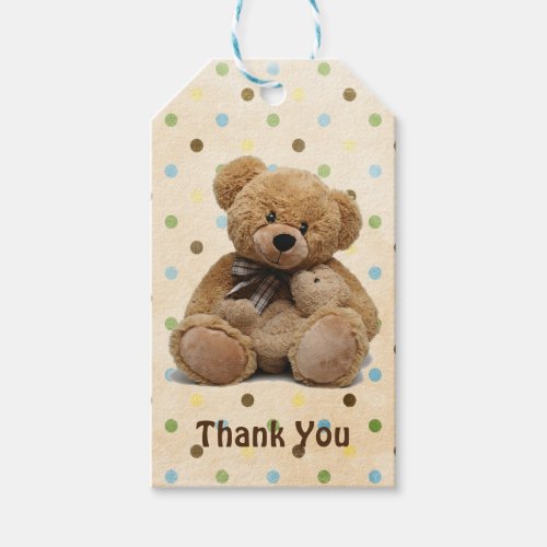 Brown Teddy Bears On Polka Dots Thank You Gift Tags
