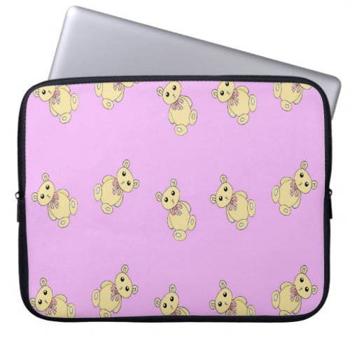 Brown teddy bears on purple laptop sleeve