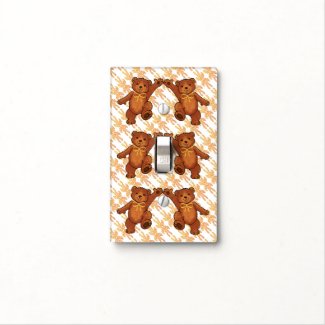 Brown Teddy Bears With Orange Bows Light Switch Cover