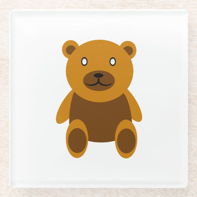 Brown teddybear clipart glass coaster (Front)