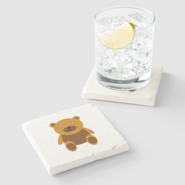 Brown teddybear clipart stone coaster (Side)
