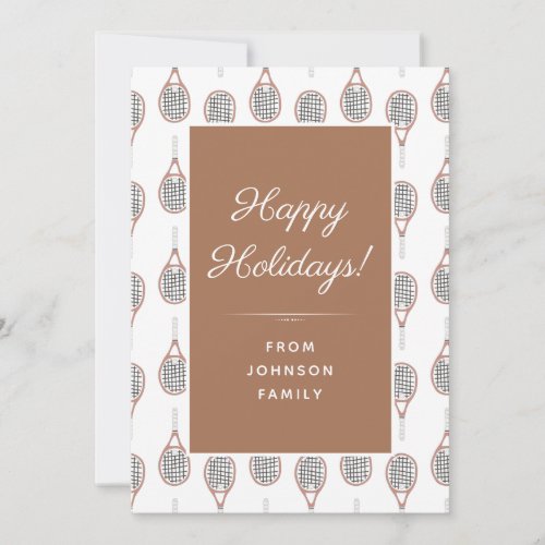 Brown Tennis Racket Pattern Happy Holidays Xmas Holiday Card