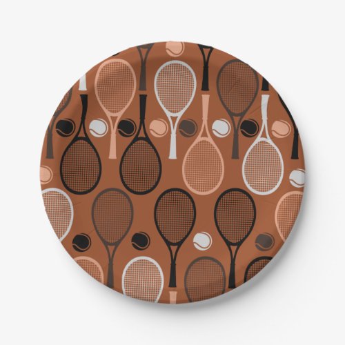 Brown Tennis Racket Pattern Player Birthday Party  Paper Plates