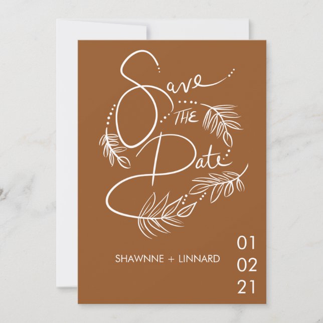 Brown Terracotta Boho Hand Drawn Save the Date Invitation (Front)