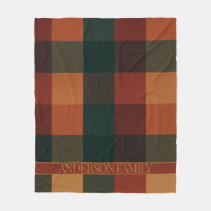 Brown Terracotta Buffalo Plaid Checkered Fleece Blanket