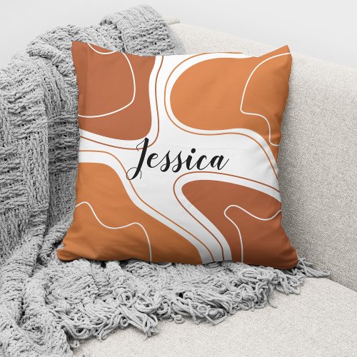 Brown Terracotta Modern Abstract Boho Pattern Name Throw Pillow