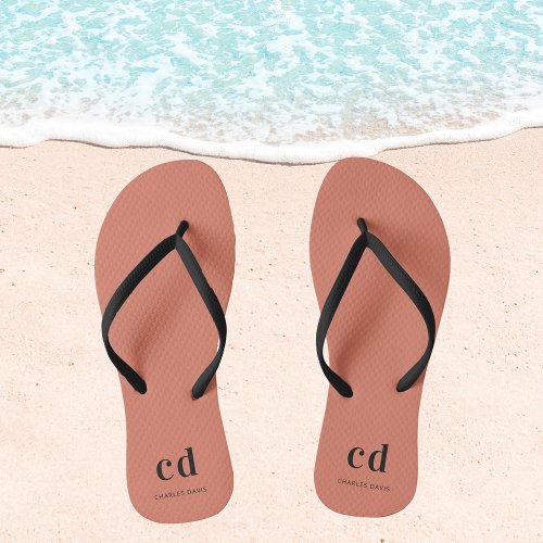 Brown terracotta name monogram flip flops